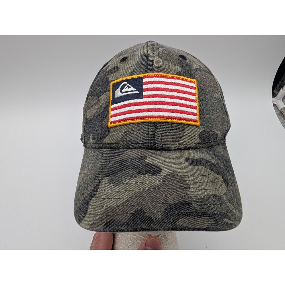 Quiksilver Mens Camo Snapback Hat American Flag Patch Logo Baseball Cap OSFM